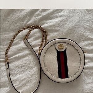 Gucci Cream Round Leather Crossbody with Red and Blue Stripe